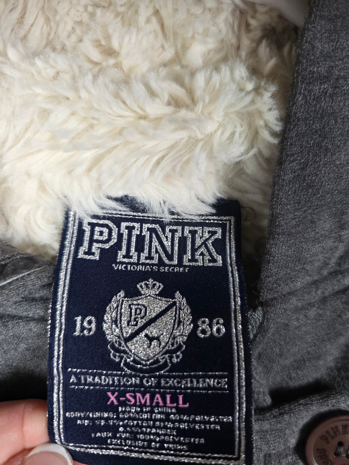 Victorias Secret Pink GRAIL Fur Lined LOVE Hoodie Double Breasted Y2K VTG jacket