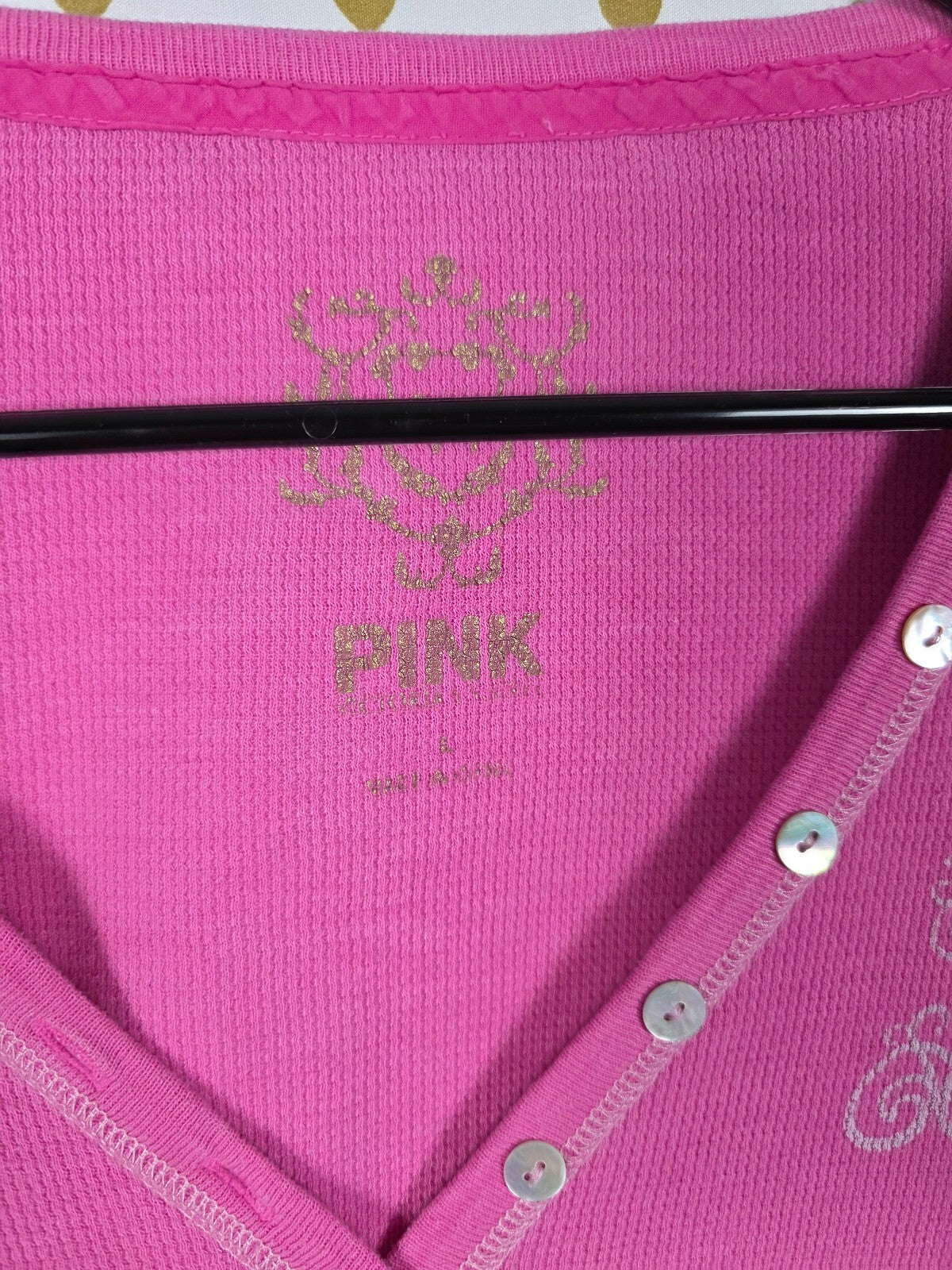 Vintage Victoria's Secret PINK Rock & Roll Thermal Henley Mini Dress Y2K Large