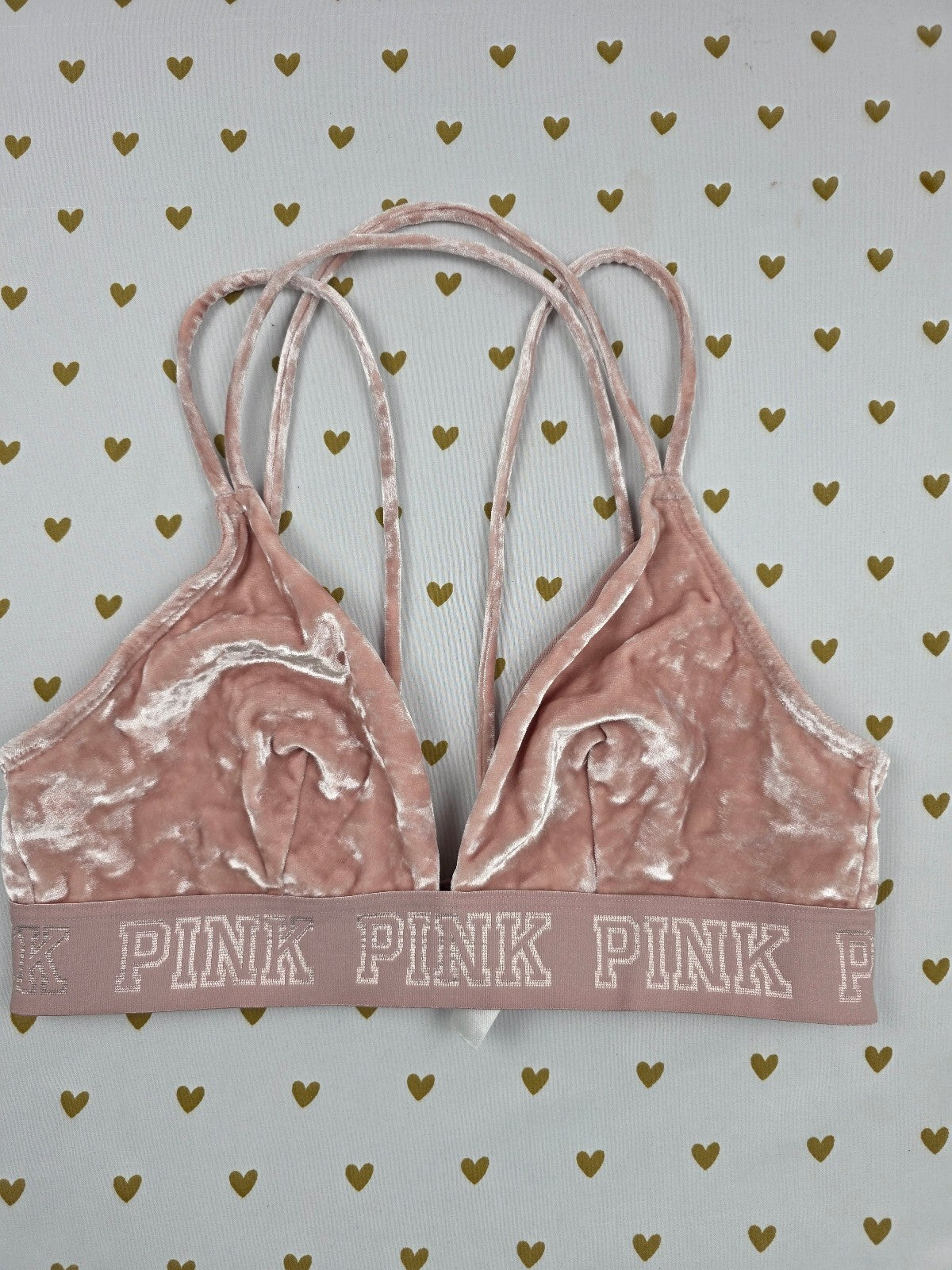 Victorias Secret Pink Velvet Strappy Medium Bralette Bra Top Tank