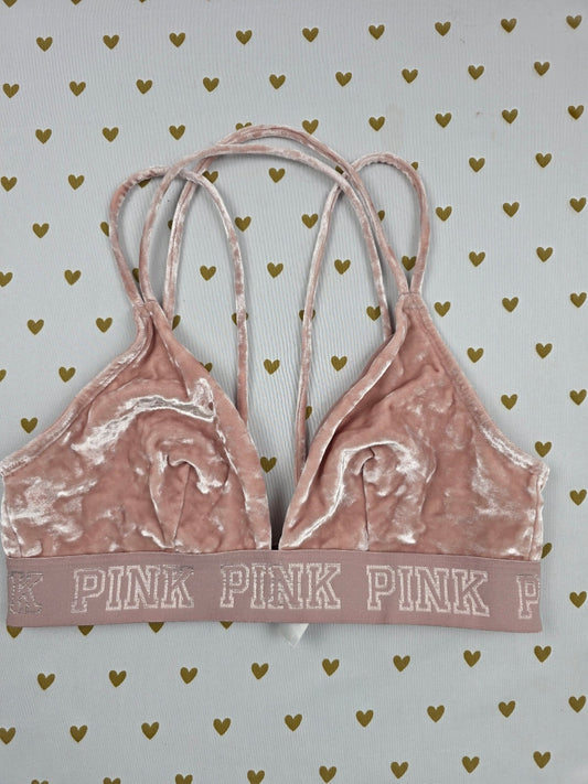 Victorias Secret Pink Velvet Strappy Medium Bralette Bra Top Tank