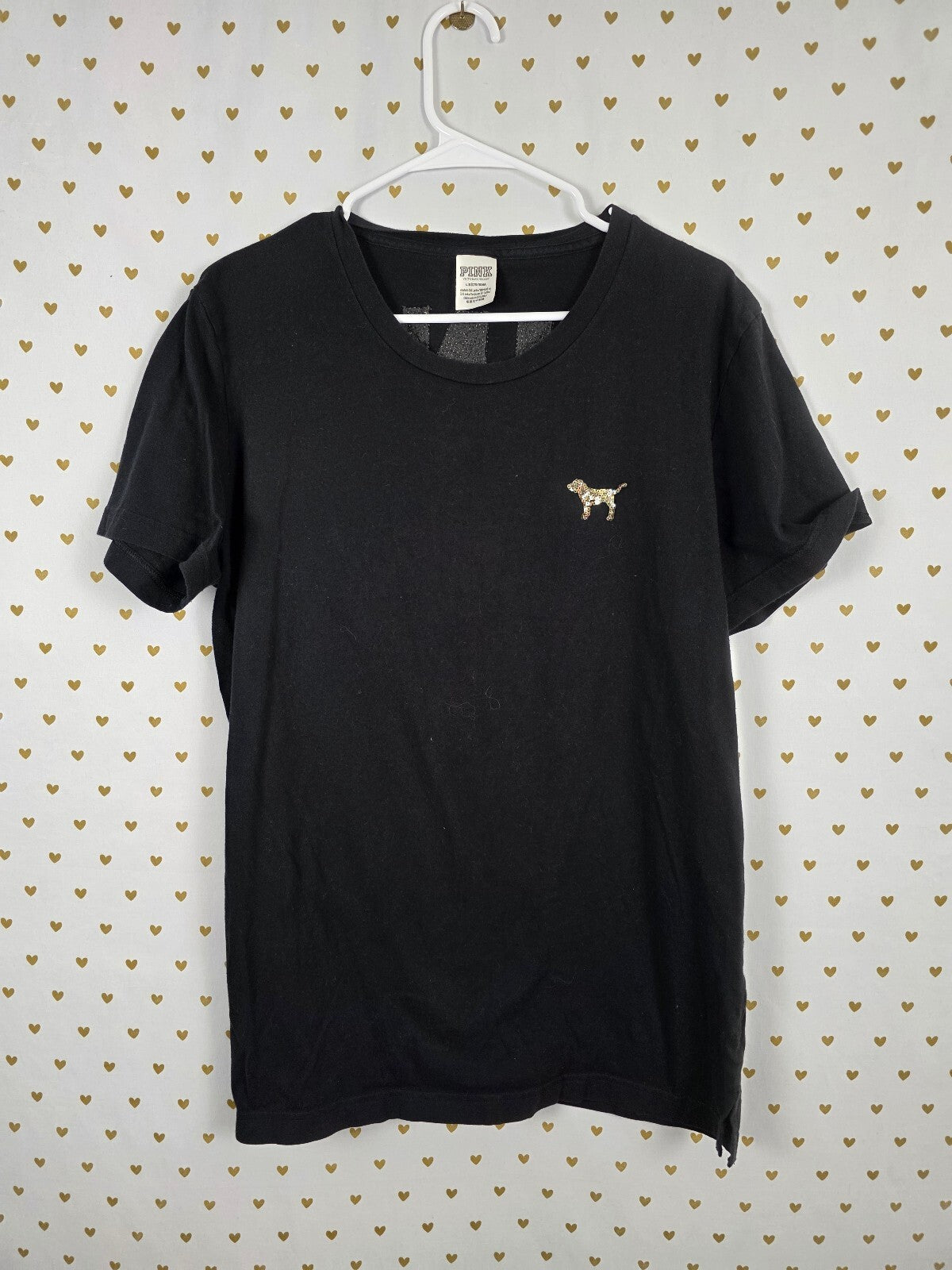 Victorias Secret PINK Gold Bling Sequined Crest Tee shirt Large