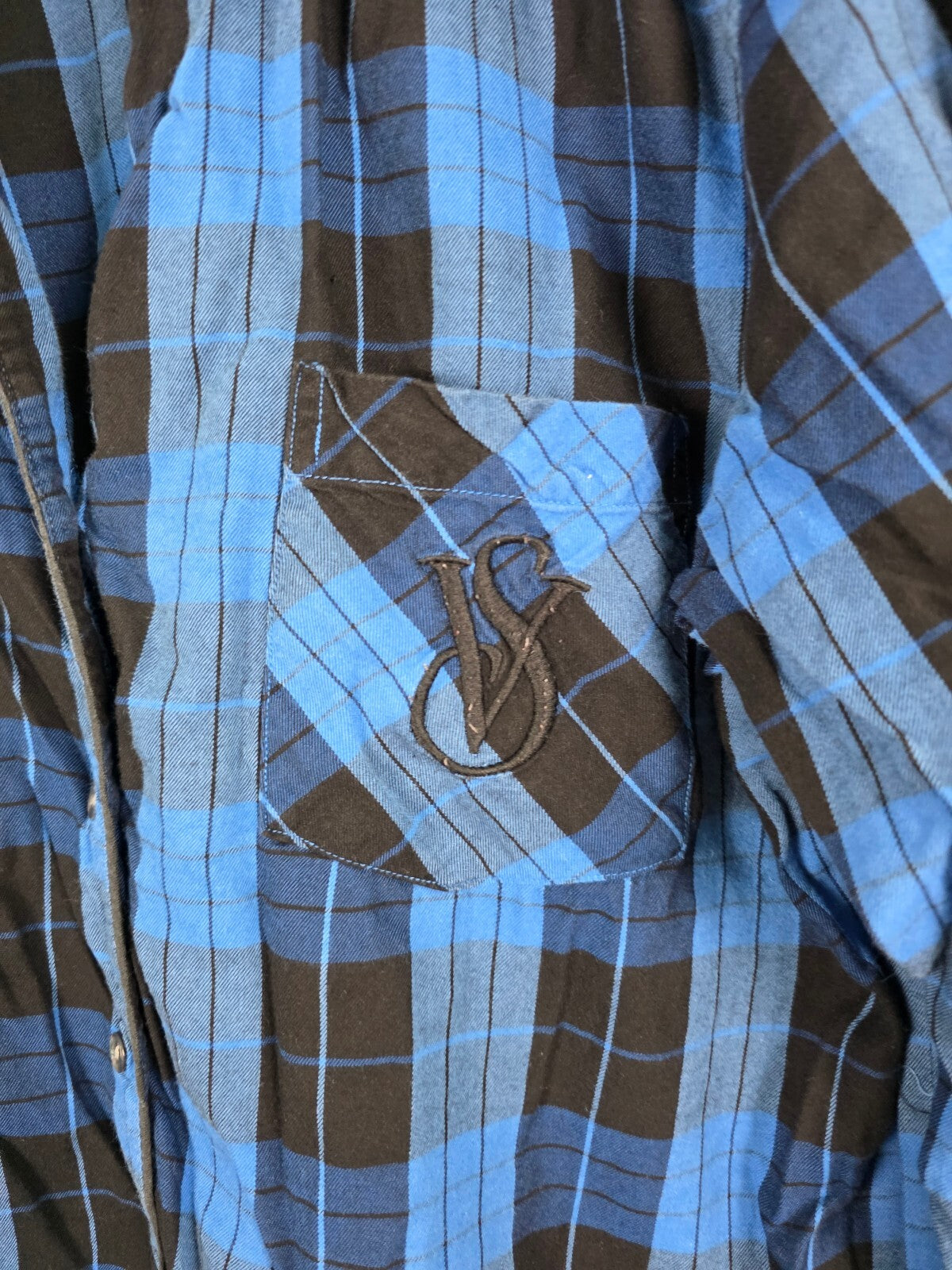 Victorias Secret Blue Plaid Sleep Set 2pc Shirt Pants Pajamas Large