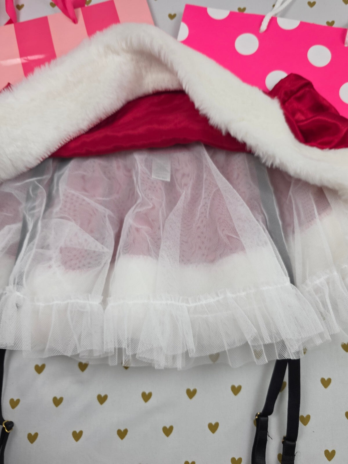 Y2K Victoria’s Secret Santa Baby Garter Skirt Red Satin Fur Tulle OS