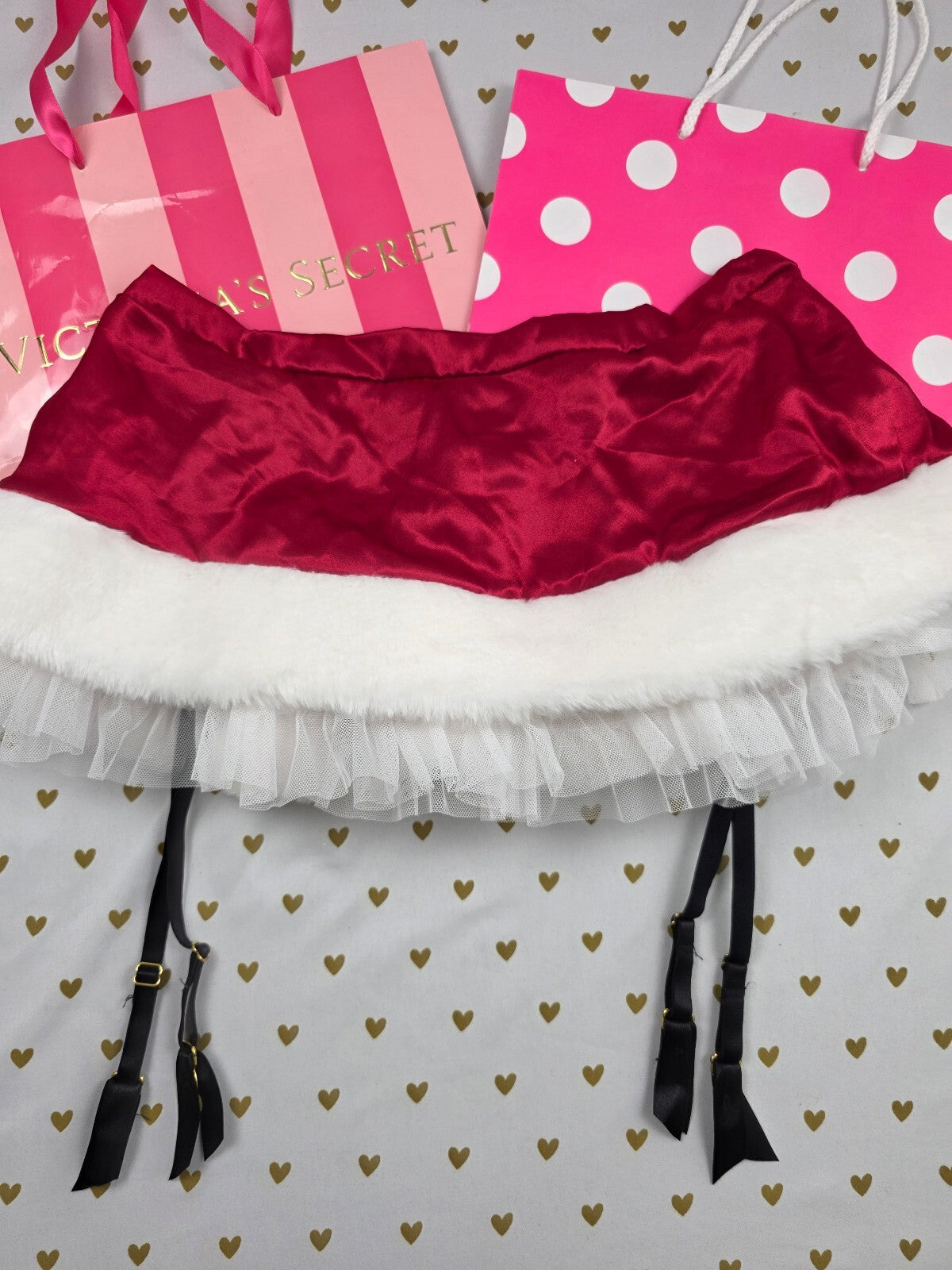Y2K Victoria’s Secret Santa Baby Garter Skirt Red Satin Fur Tulle OS