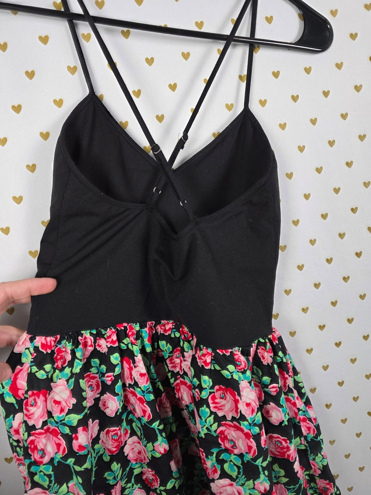 PINK Victoria's Secret Floral Skater Dress Criss Cross Back Black SMALL