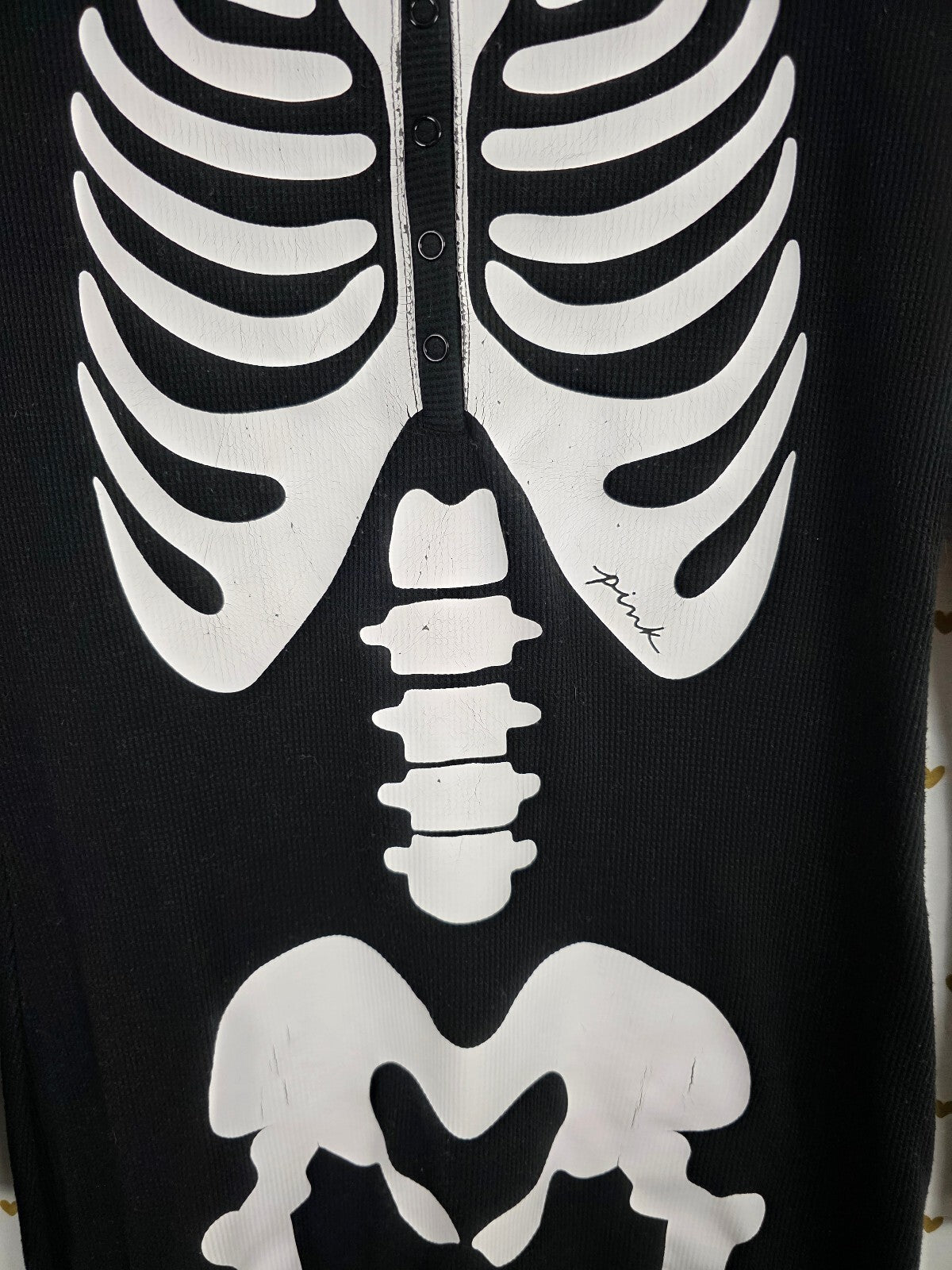 Victoria's Secret PINK Skeleton Thermal Union Suit One Piece Pajamas Black Med