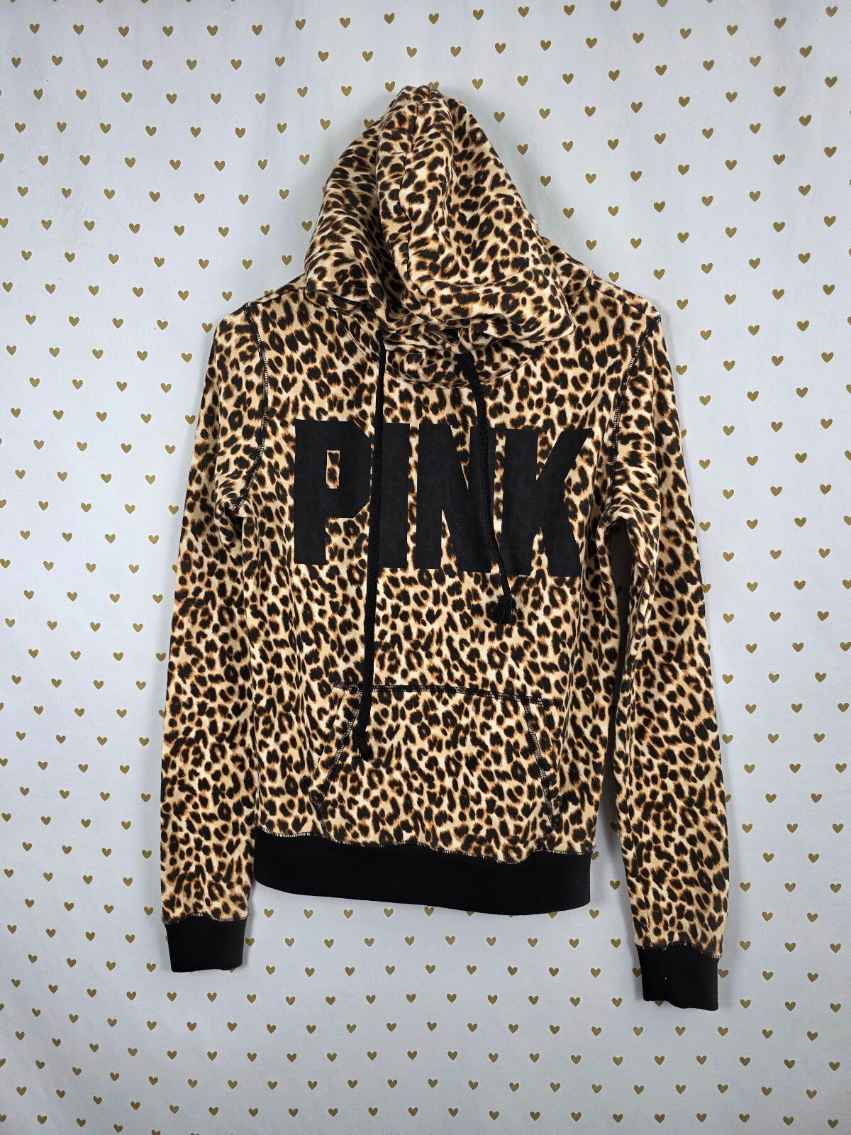 PINK Victoria's Secret Leopard Print Hoodie Pullover Cowl Neck Pocket Size XS