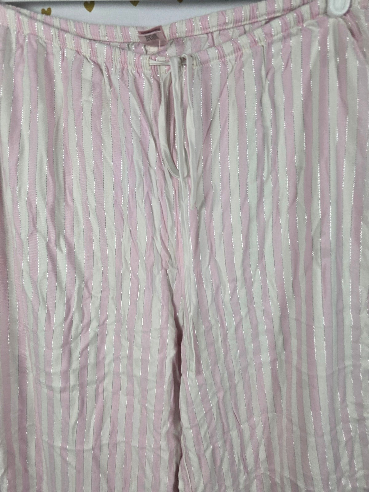 Victorias Secret Iconic Stripe Shimmer Pink MED Sleep Pants Pajama PJ Bottoms