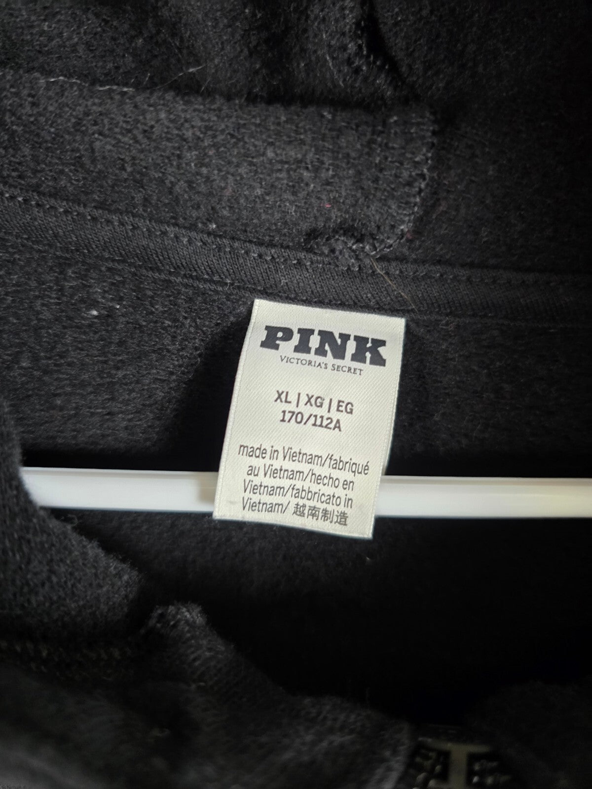 VS PINK 04 Hoodie XL Black Hot Pink Campus Fleece Full Zip Oversized