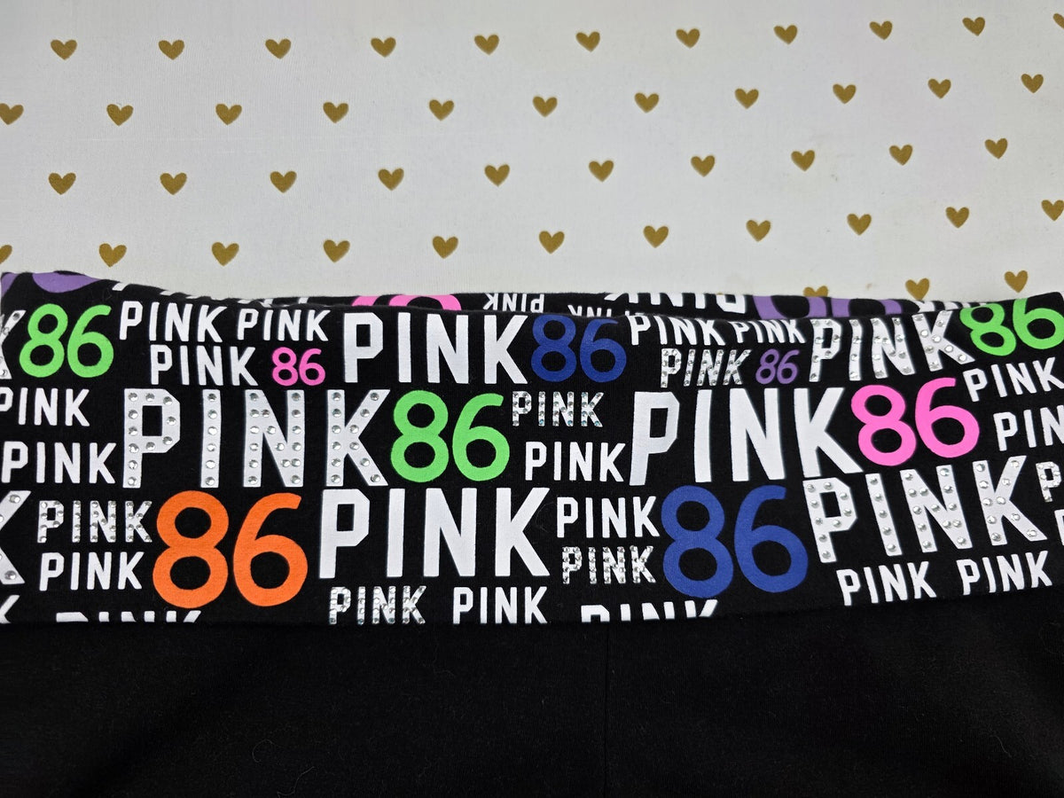 Victorias Secret PINK Vintage Bling Foldover Yoga Shorts Logo 86 Booty Med