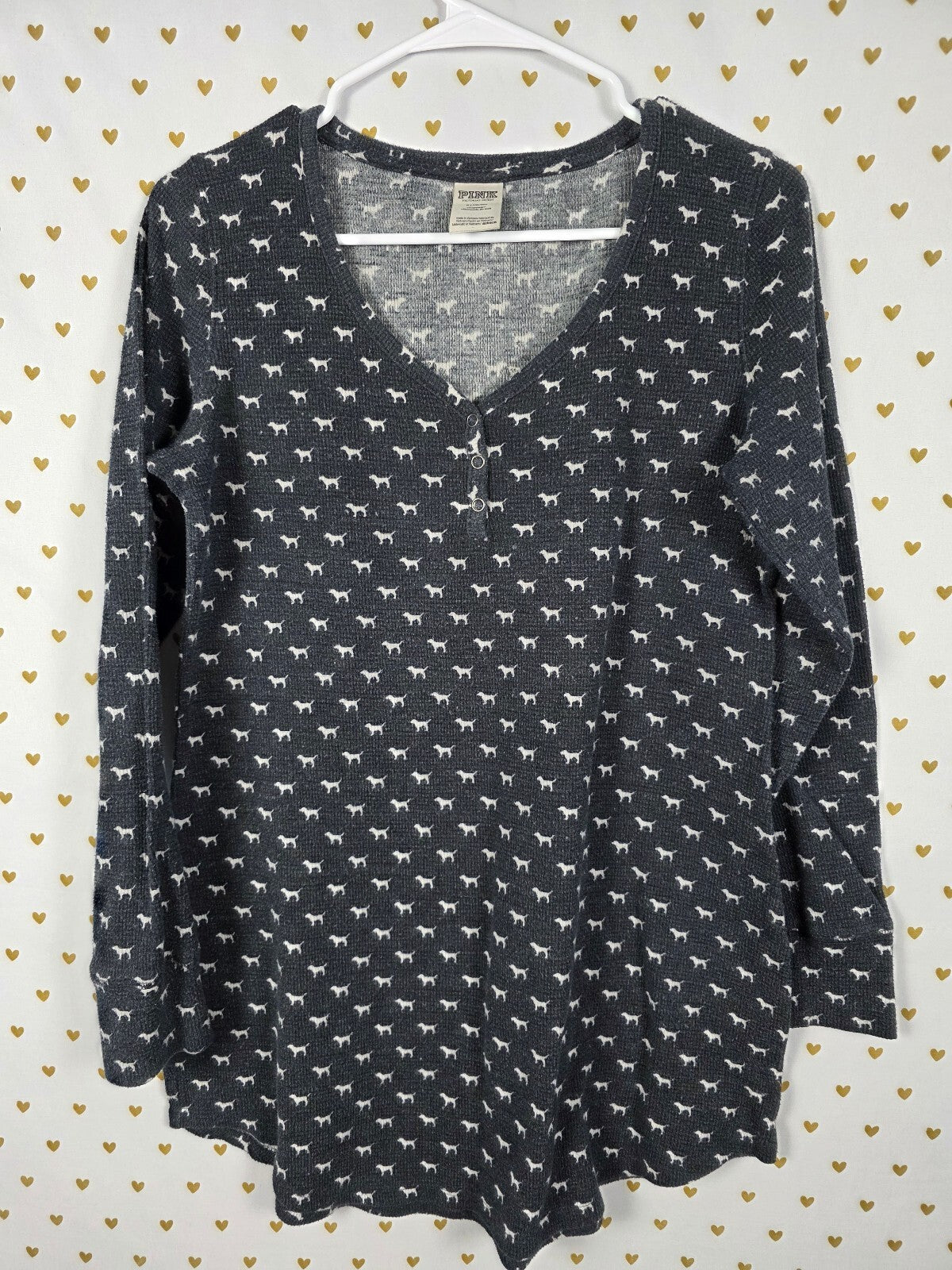Victorias Secret Dog Logo Bling Sequin Sleep Shirt Nightgown Thermal MEDIUM
