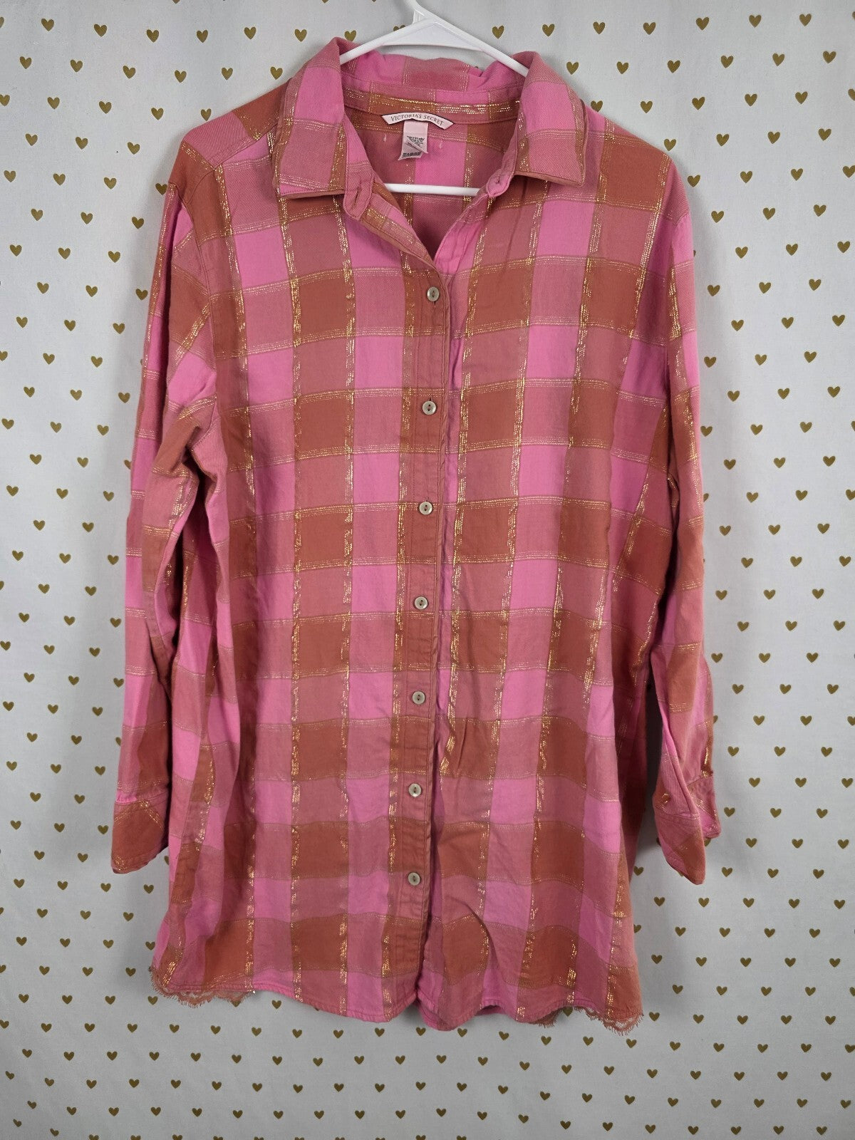 Victorias Secret Plaid Button Front Nightgown Sleep Shirt Large