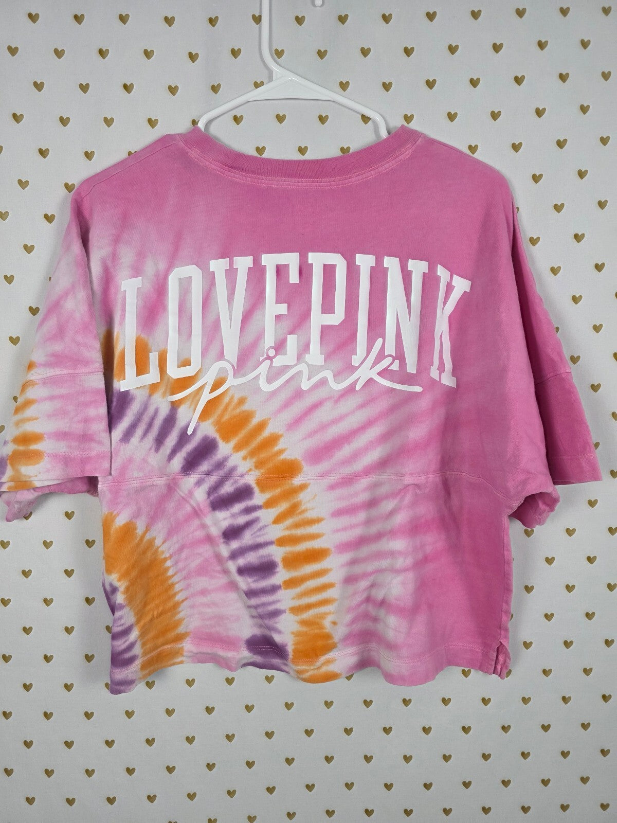 Victorias Secret PINK Tye Dye Cropped Oversized Tee shirt LOVE SMALL