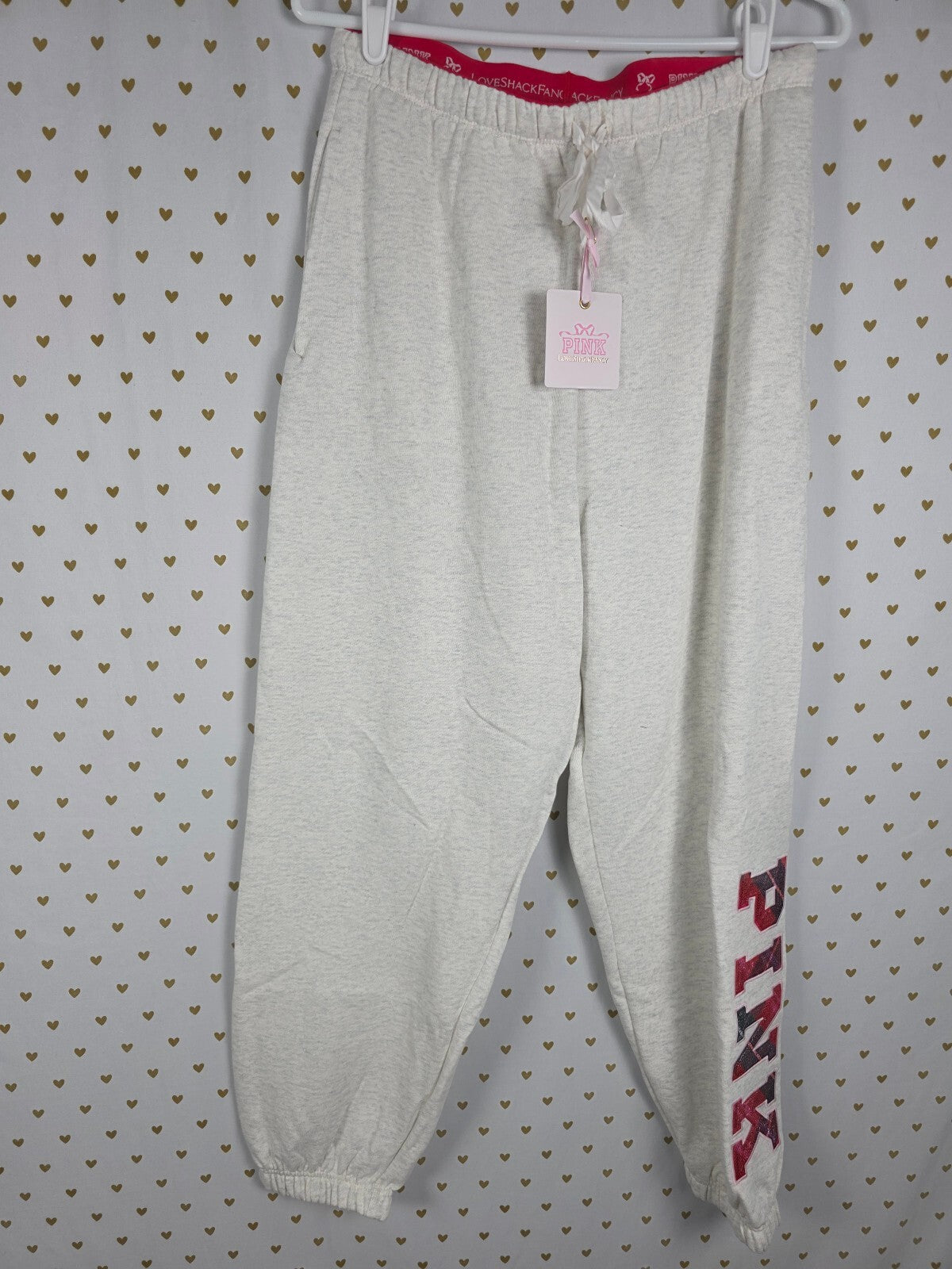 NWT VS PINK x LoveShackFancy Sequin Dog Hoodie Jogger Set M Short Plaid