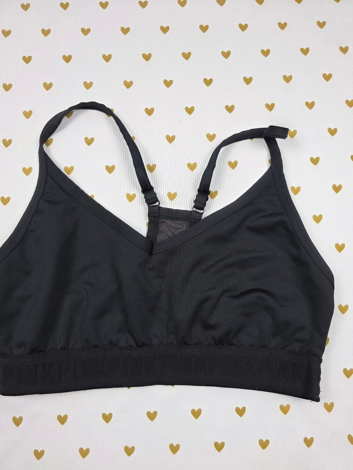 Victorias Secret Pink Black Sports Bra active Medium Bralette Bra Top Tank