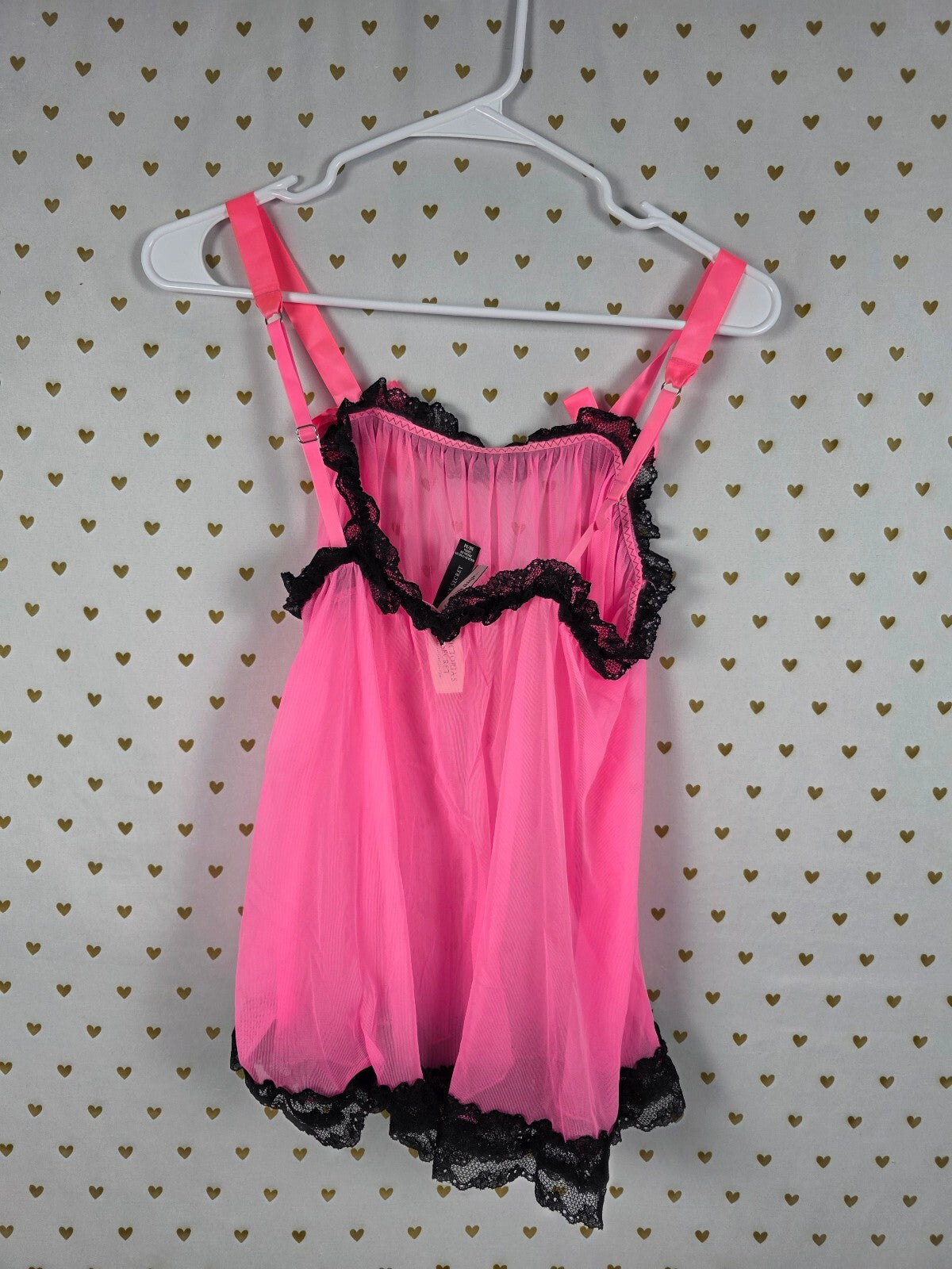 Victoria's Secret Sexy Little Things Pink Black Lace Babydoll Nightie M NWT NEW