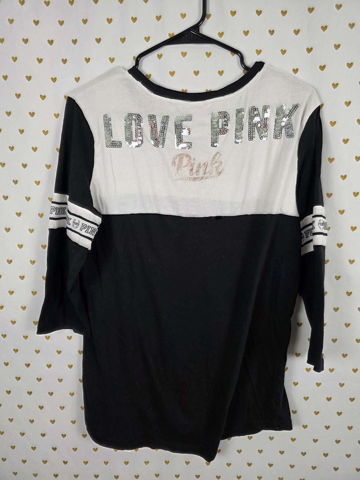 Victorias Secret PINK Bling Colorblock Quarter Sleeve Tee shirt Large