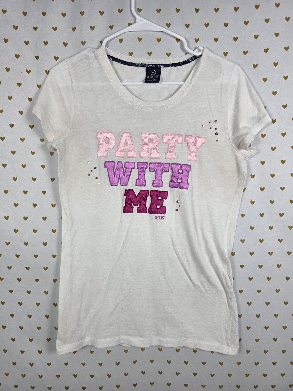 Victorias Secret PINK Vintage Embroidered Party With Me Tee shirt Large