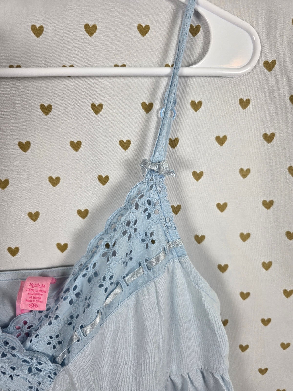 Victorias Secret Vintage Cotton Blue Eyelet Nightie Sleep Dress Lingerie Medium