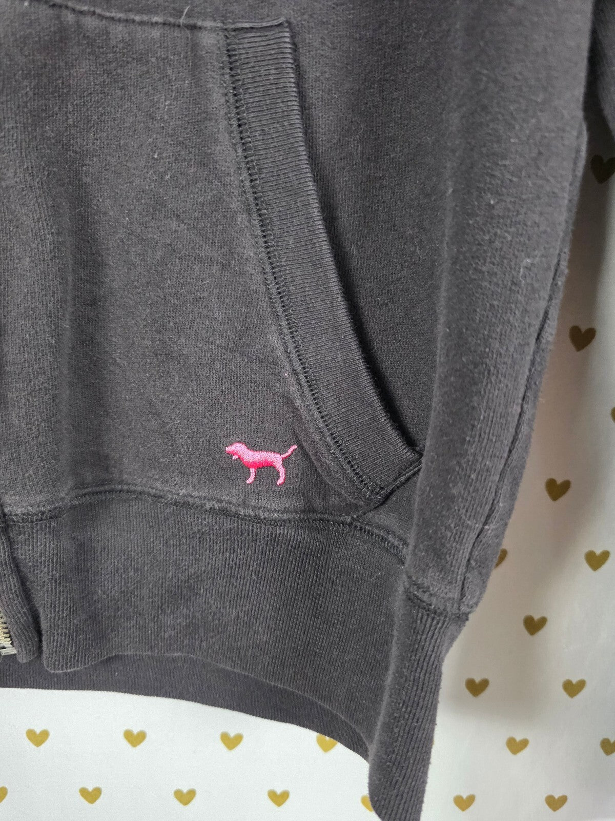 Victorias Secret Pink Vintage Y2k PEACE Love Full ZIp Hoodie Jacket Black Medium