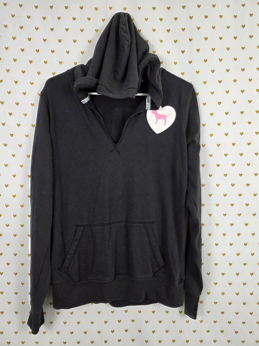 Victorias Secret Pink Vintage Y2k Heart Dog Logo Pullover V neck Hooded Sweater
