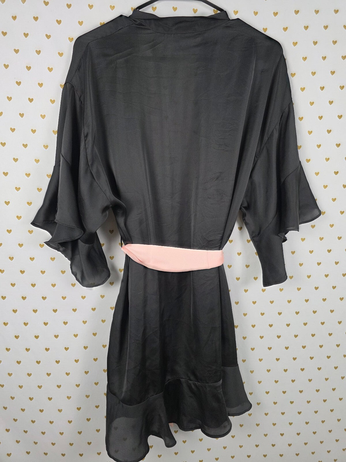 Victorias Secret  Black Ruffled Flutter Flowy XS SMALL Satin Silky Robe