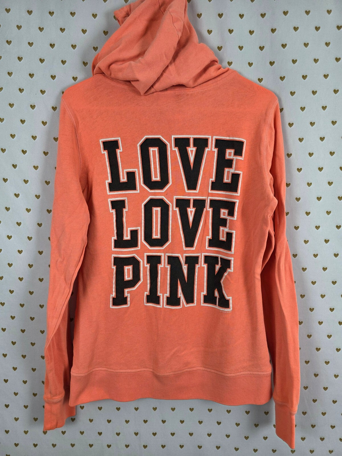 Victorias Secret Pink Orange Love Full Zip Hooded Jacket Logo Small