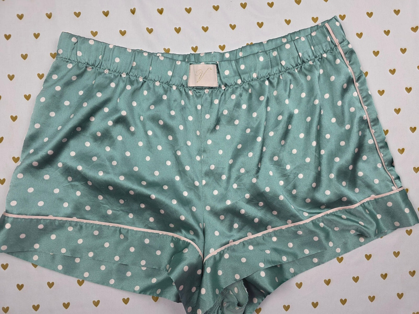 Victorias Secret Satin Green Polka Dot LARGE Sleep Shorts Boxers Pajama Bottoms