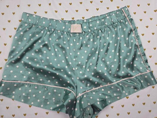 Victorias Secret Satin Green Polka Dot LARGE Sleep Shorts Boxers Pajama Bottoms