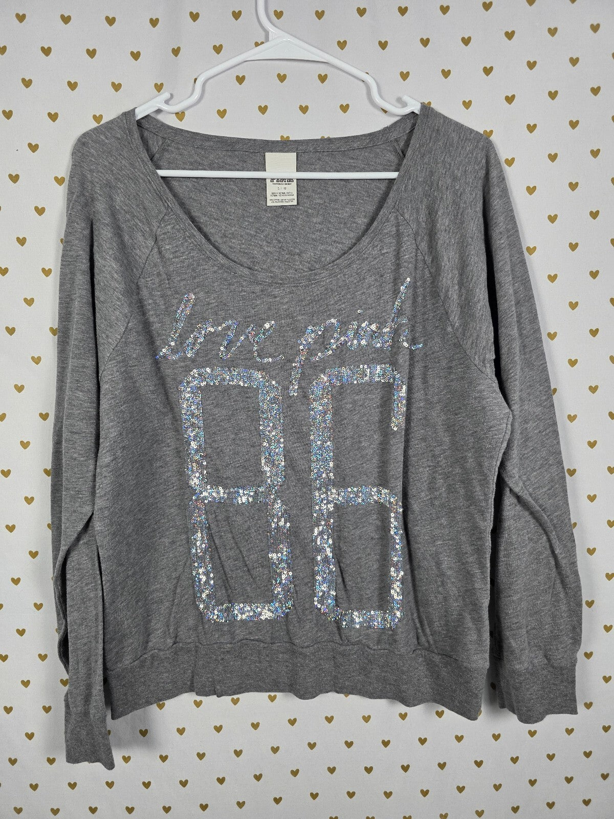 Victorias Secret PINK Love 86 Bling Sequined Long sleeve tee shirt Large