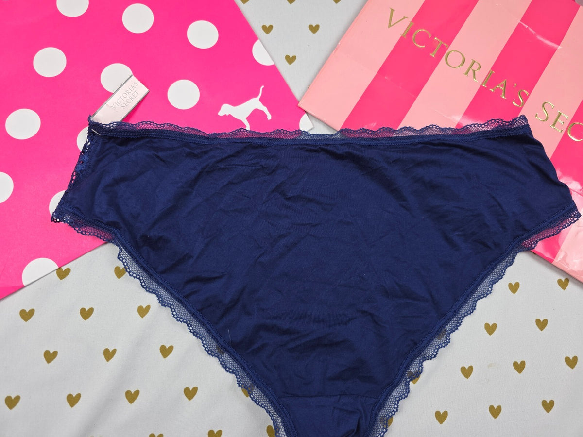 Victorias Secret NEW Nwt Blue Large Satin Hipster Hiphugger Panties