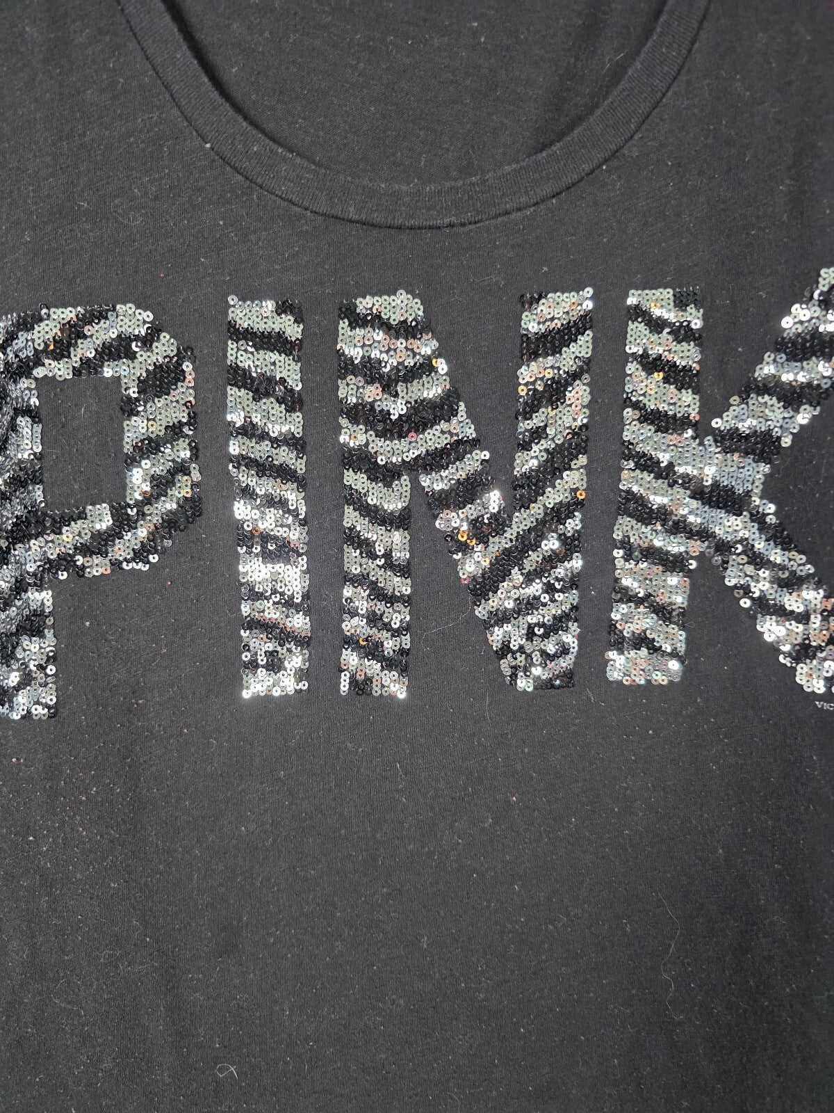 Victorias Secret PINK Vintage Y2k BLING Zebra Stripe Tee Shirt LARGE