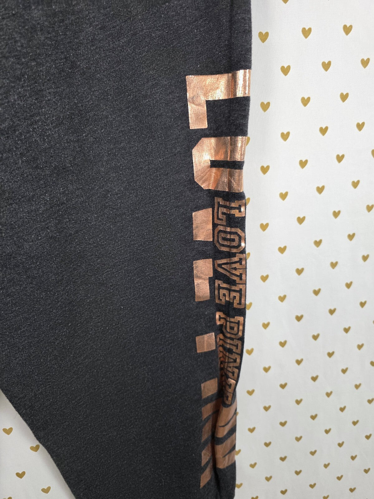 Victorias Secret PINK XL Rose Gold Logo Tapered Joggers Sweats Grey