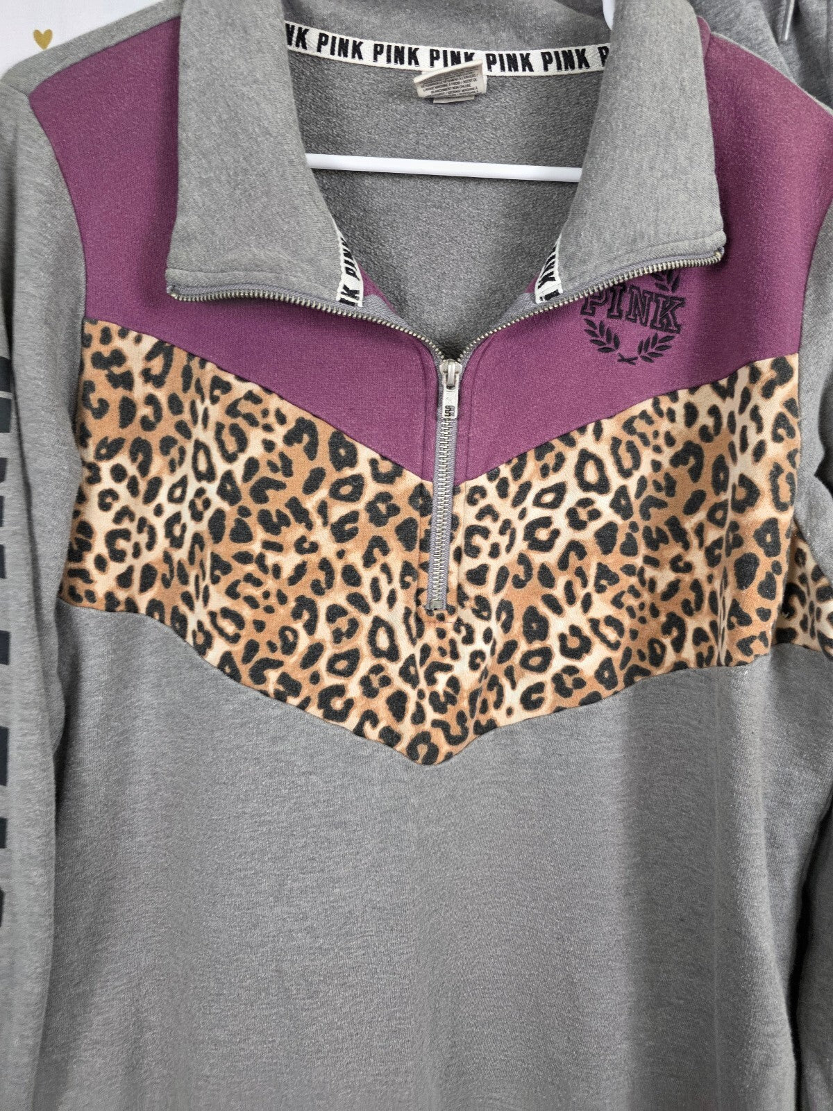 Victorias Secret Pink Leopard Cheetah Quarter Zip Sweater SET MEDIUM Sweats 2pc