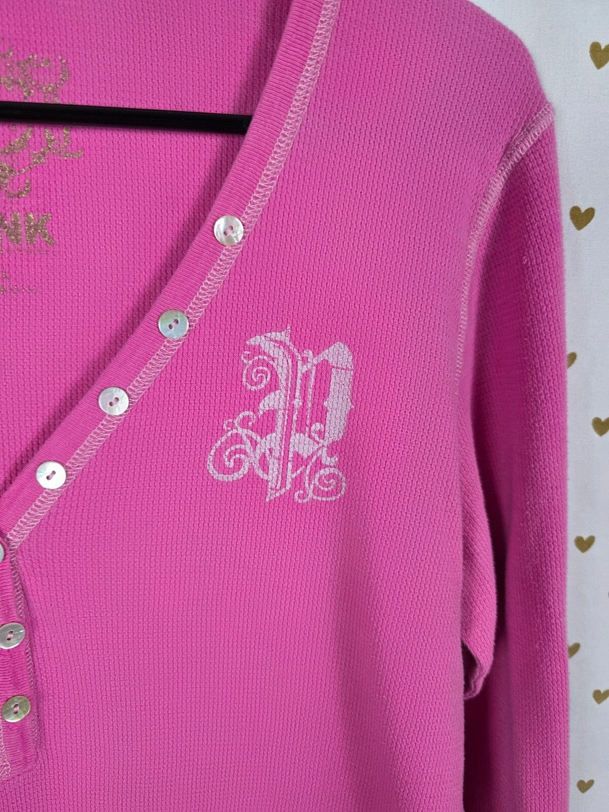 Vintage Victoria's Secret PINK Rock & Roll Thermal Henley Mini Dress Y2K Large