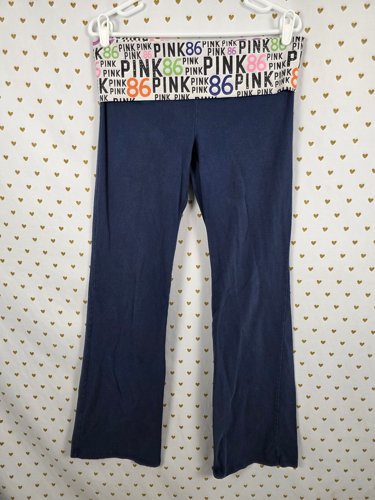 Victorias Secret PINK Vintage Blue Flare Foldover Yoga Pants Y2k HTF Large