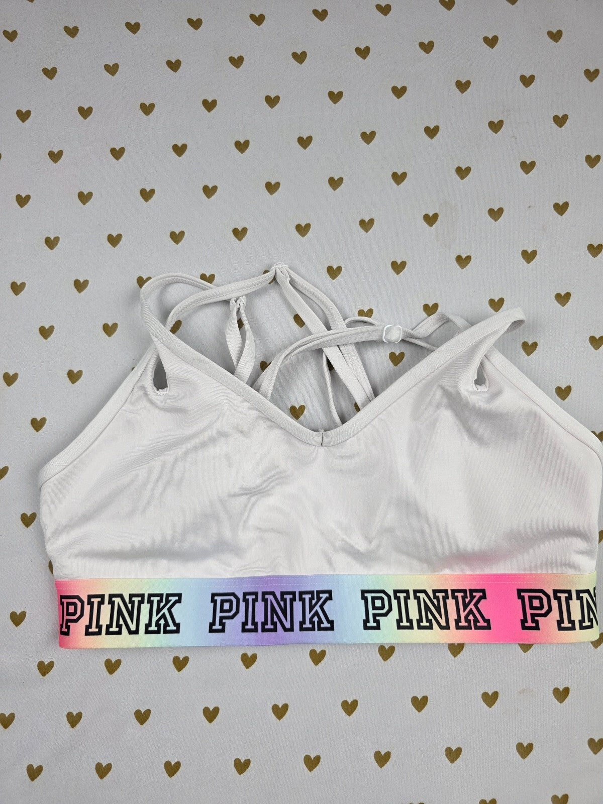 Victorias Secret Pink White Sports Bra Small Bralette Bra Top Tank