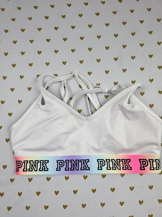 Victorias Secret Pink White Sports Bra Small Bralette Bra Top Tank