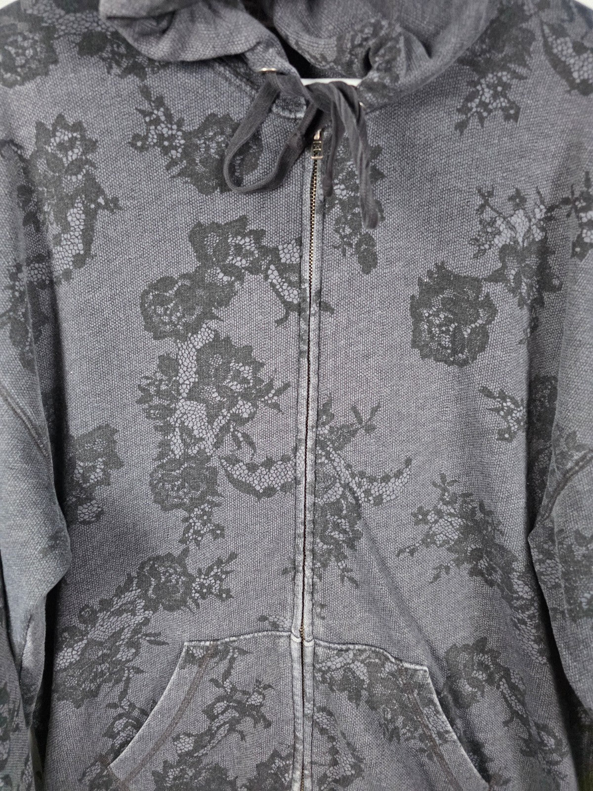 PINK Victoria's Secret Gray Lace Floral Zip Hoodie Jacket LOVE PINK Graphic M