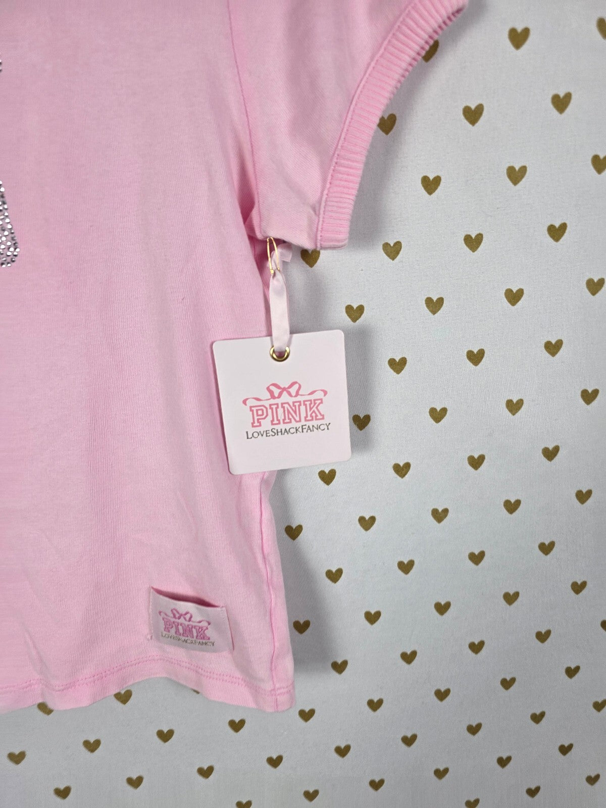 Victorias Secret PINK LOVESHACKFANCY NEW NWT Bling Dog Baby TEe Shirt XS