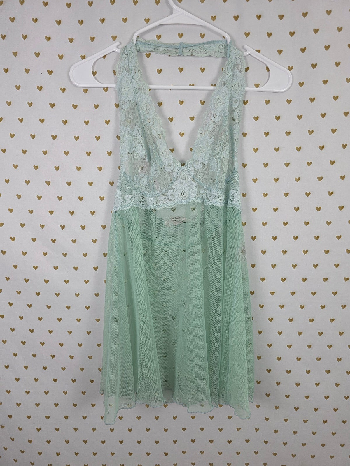 Victorias Secret Mint stretch Halter Nightie Slip Dress Lingerie Sheer Small