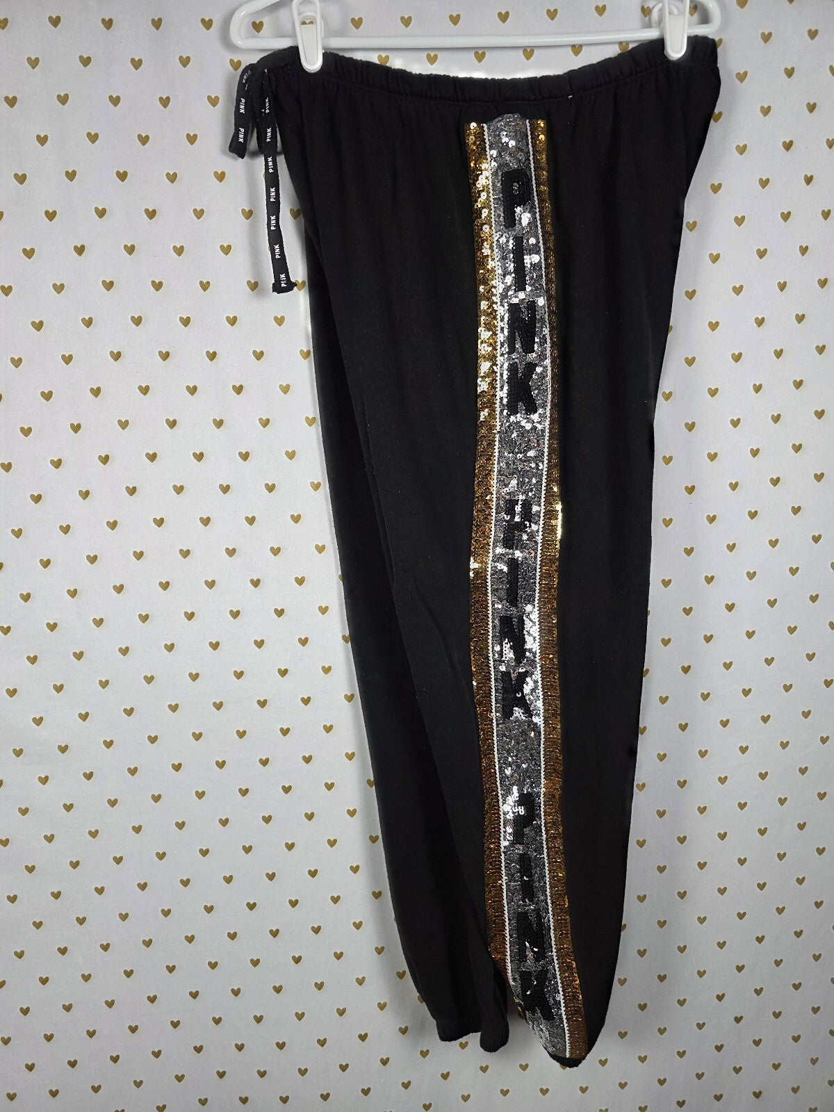Victorias Secret Pink BLING Sequined Matching JACKET & Sweatpants SET LARGE 2pc