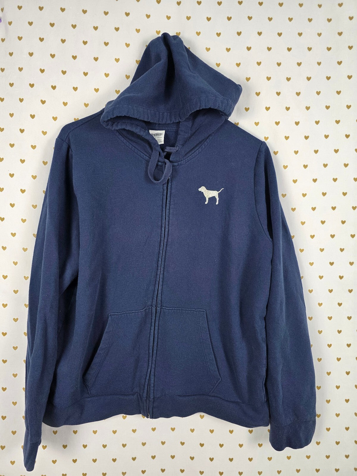Victorias Secret Pink Blue GLITTER BLING Crest Hoodie Full Zip Jacket XL