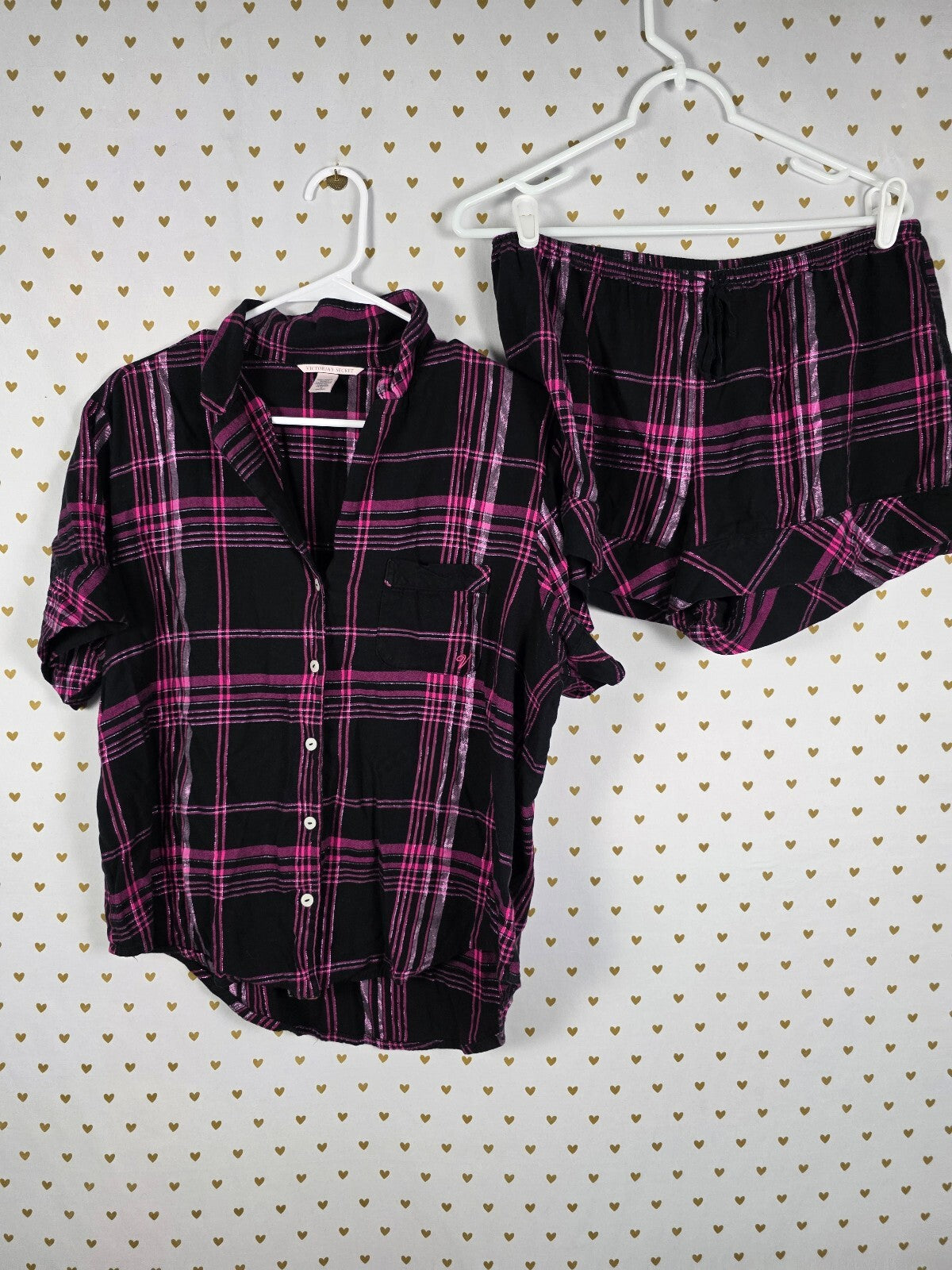 Victorias Secret Sleep SET 2pc Outfit Pajama Plaid Shirt Shorts Medium