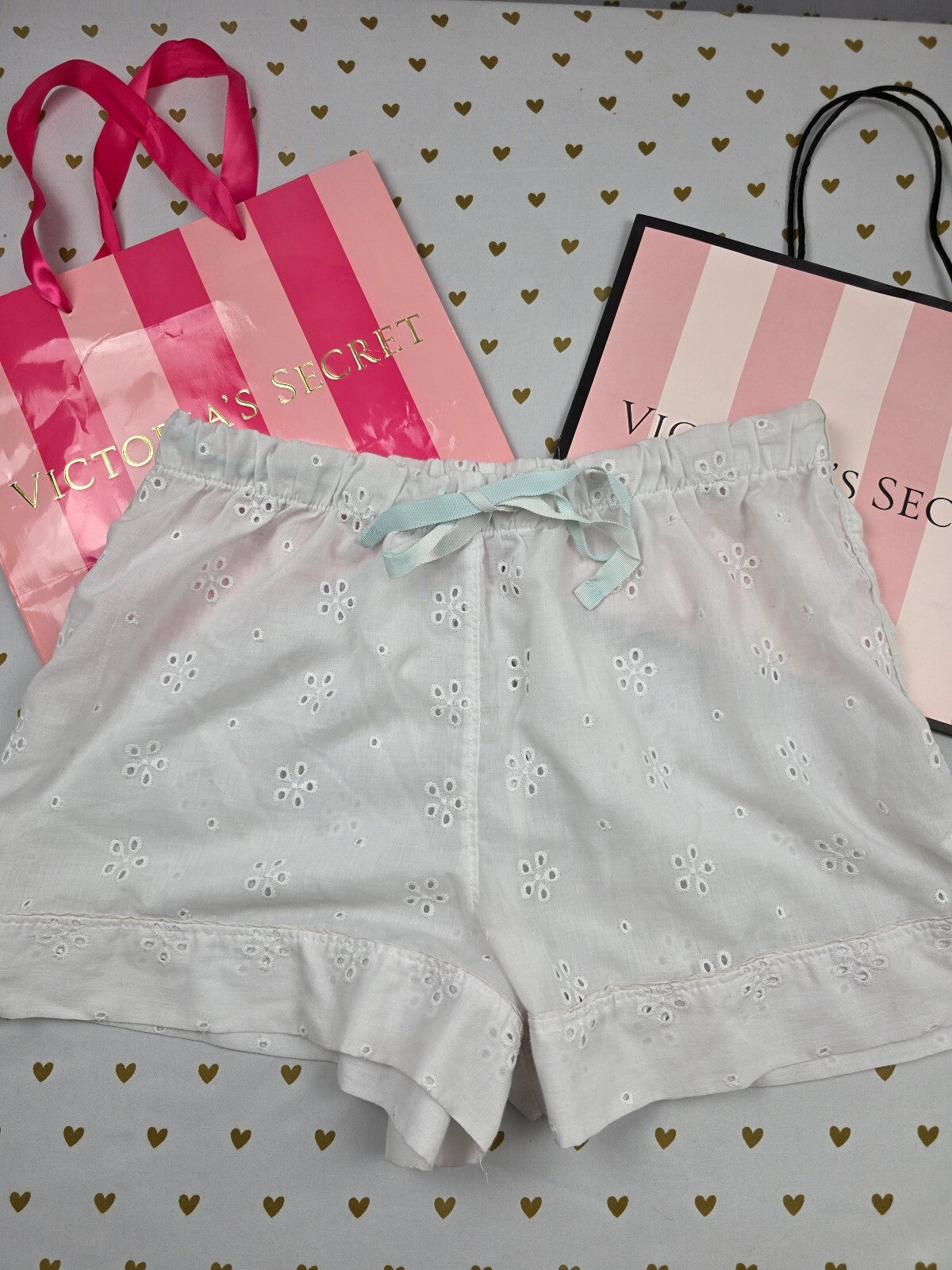 Victorias Secret White eyelet Medium Sleep Shorts Boxers Pajama Bottoms
