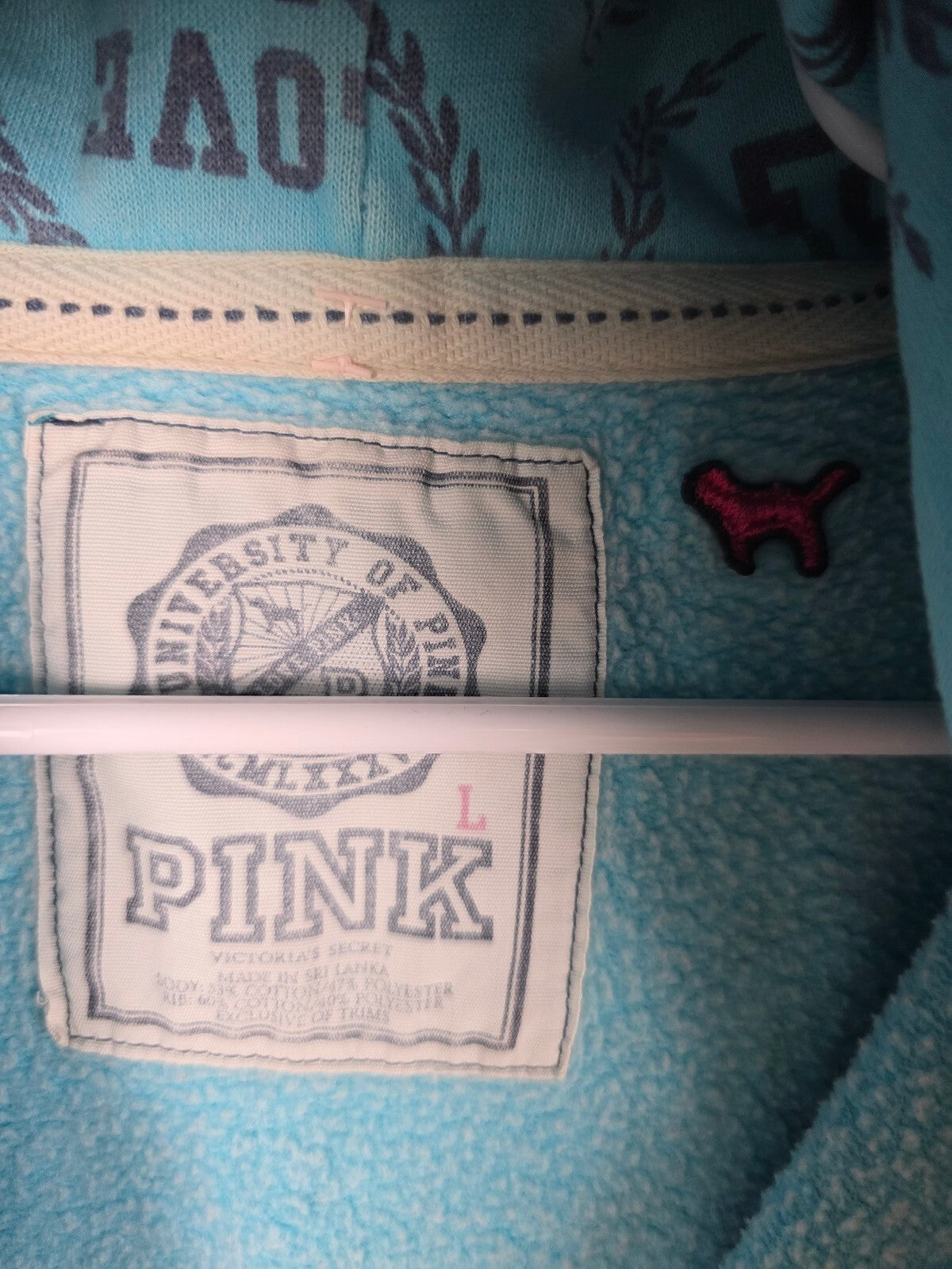 Victoria's Secret PINK Hoodie Full Zip Blue All Over Print Dog Logo Large HTF