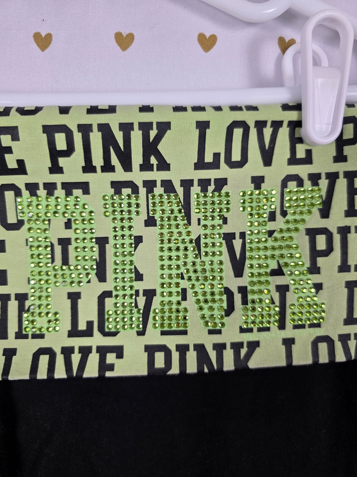 Victorias Secret PINK BLING LOVE Green FOLDOVER Vintage Yoga Pants Y2k L CAPRI