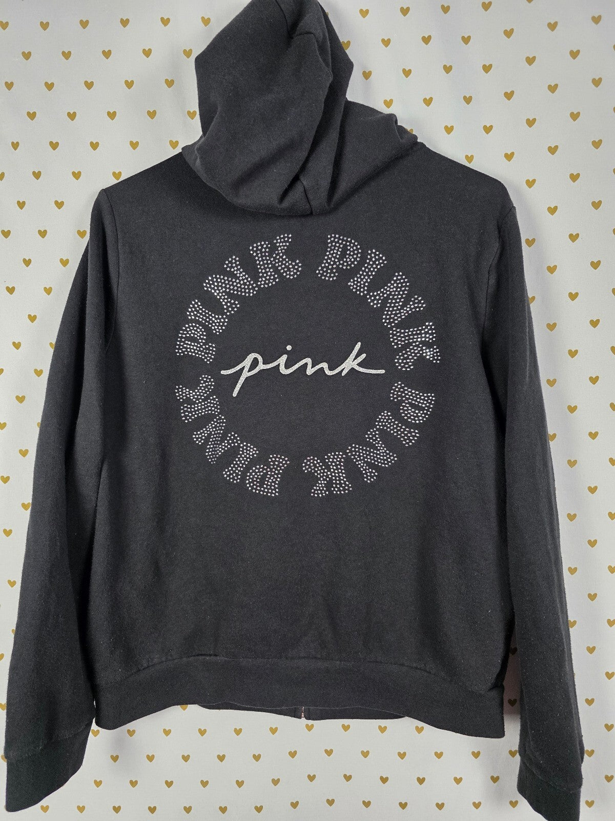 Victorias Secret Pink BLING studded Logo Full Zip Hoodie Jacket LARGE
