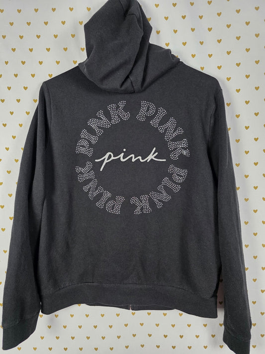 Victorias Secret Pink BLING studded Logo Full Zip Hoodie Jacket LARGE