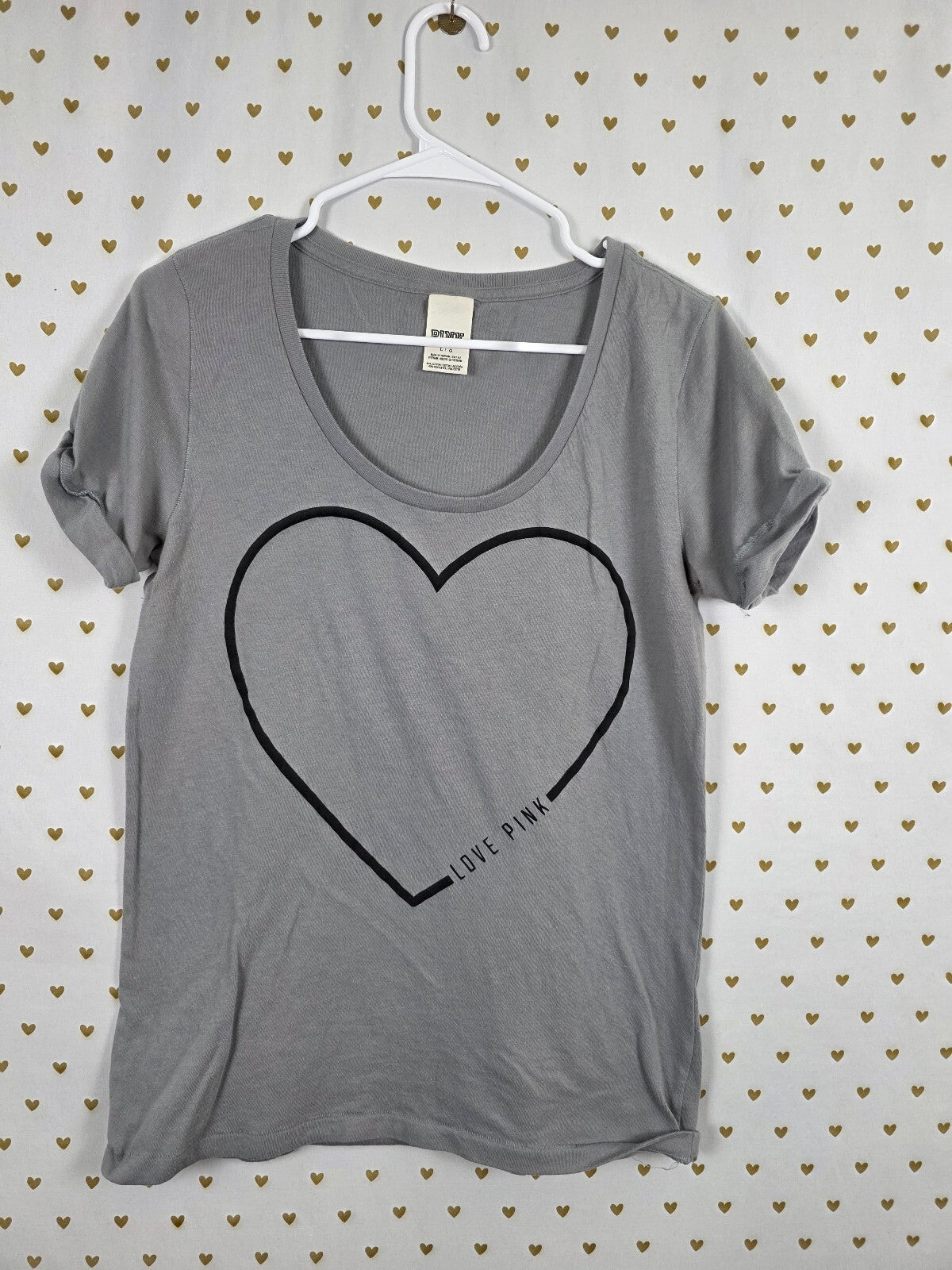 Victorias Secret PINK Grey Heart Logo Tee shirt Short Sleeve Large